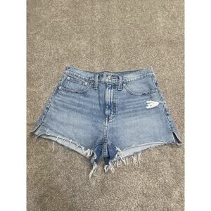 Madewell Relaxed Denim Shorts Womens 27 Blue Cut Off Denim High Rise Raw Hem